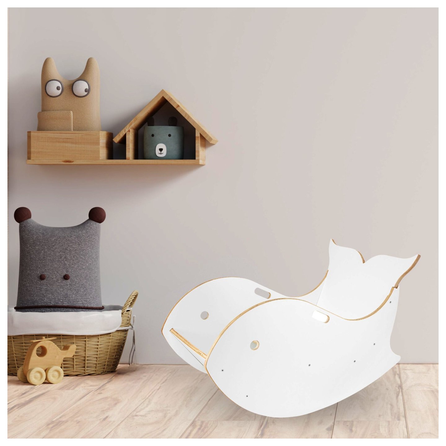 Drewniany bujak dla dzieci w kształcie wieloryba