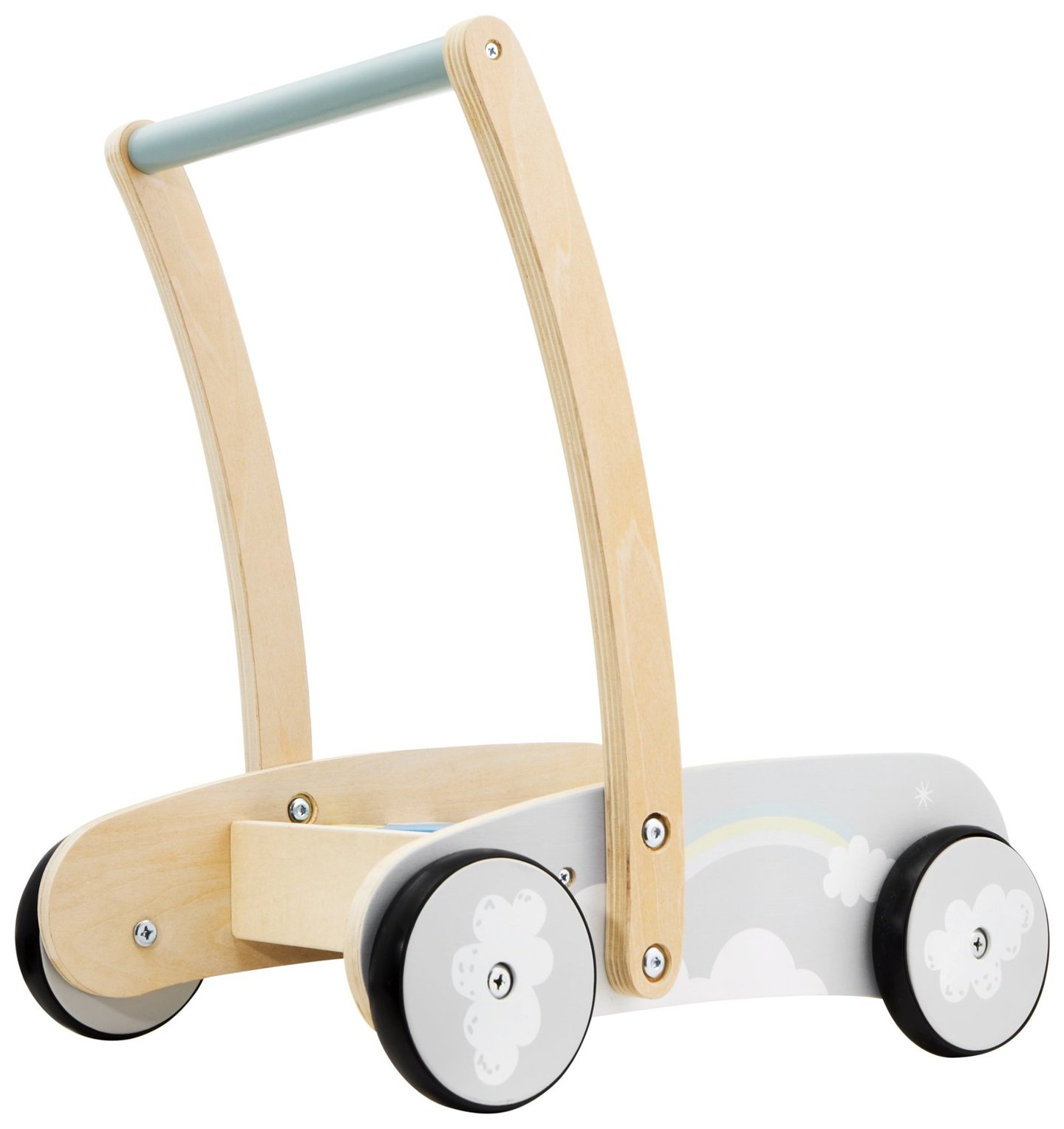 Drewniany chodzik - pchacz  - wózek z klockami 44 szt.