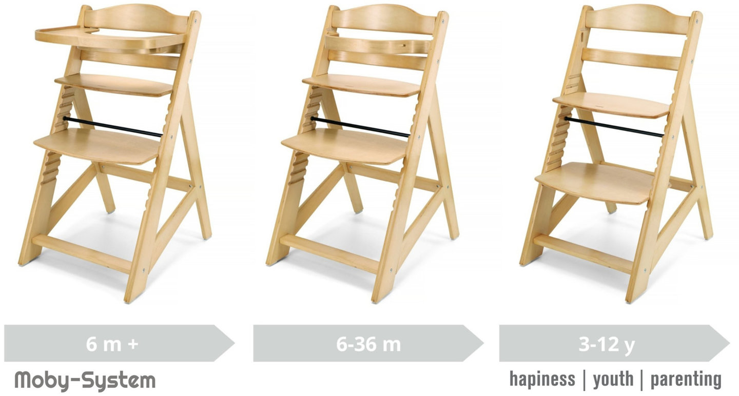 Krzesło do karmienia drewniane Moby-System WOODY - kolor naturalne drewno