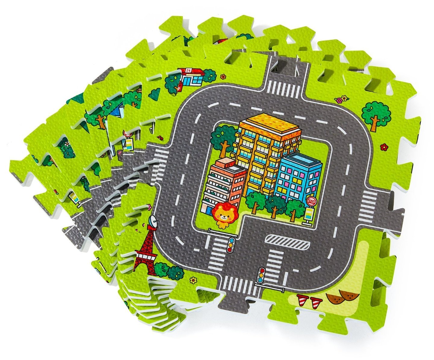 Mata edukacyjna piankowe puzzle 90 x 90 x 1cm z obrzeżem - pianka EVA - wzór: miasto drogi ulice