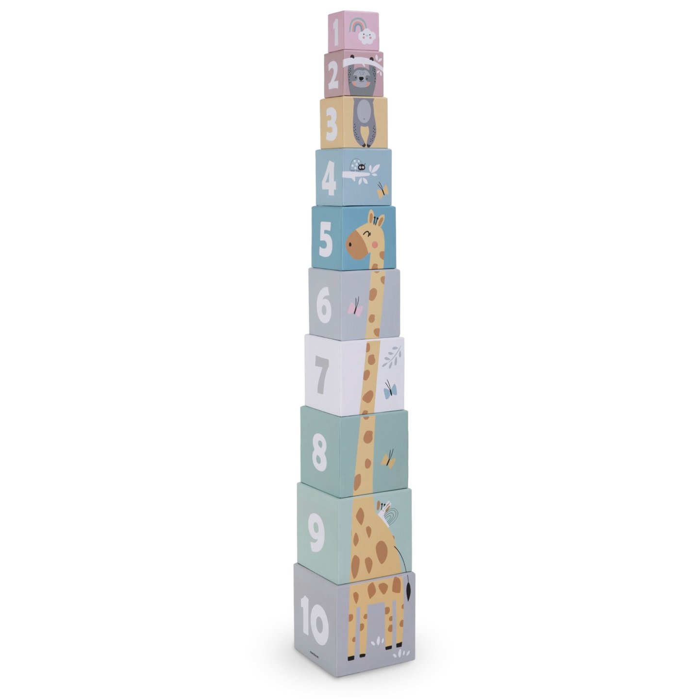 Wieża do układania dla dzieci 10 elementów - cyfry i zwierzęta